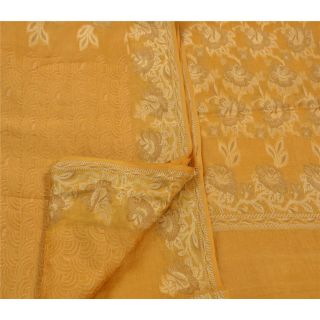 Tcw Vintage Saree 100 Pure Silk Embroidered Woven Craft Fabric Saffron Sari 3