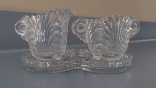 Vintage Clear Glass Creamer & Sugar Set With Serving Tray - No Markings