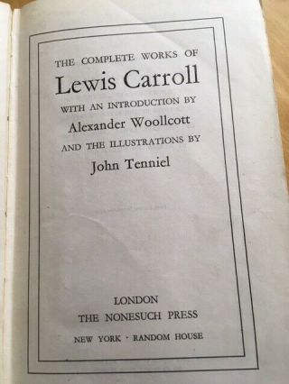 The Complete Of Lewis Carroll Nonesuch Press 1st Edition 1939