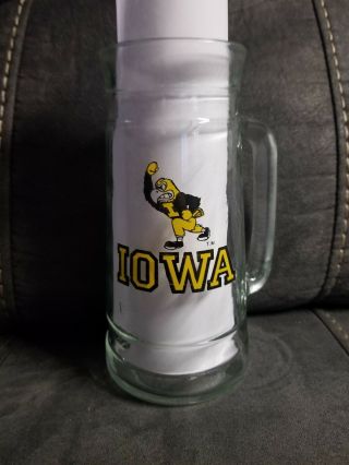 Vintage Iowa University Hawkeyes 7 Inch Glass Mug O 