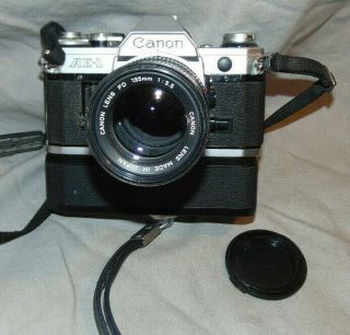 Vintage Canon Ae - 1 35mm Slr Film Camera W/ Canon 135mm Lens & Winder 1518511