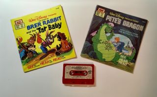 Walt Disney Read Along Book And Cassette Tape Brer Rabbit & Pete’s Dragon Vintag