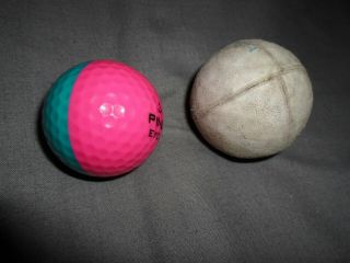 Vintage Ping 2 Colour Golf Ball & A Small Leather Ball With Glued Seams