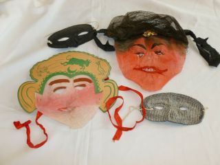 Vintage Halloween 4 Gauze Masks 1940 