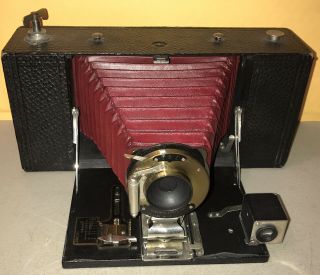 Vintage Eastman Kodak Folding Camera With Film Brownie No 3a Red Bellows Bausch