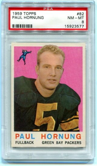 1959 Topps Football Paul Hornung 82 Packers Psa 8 Nm - Mt $125 Hall Of Fame