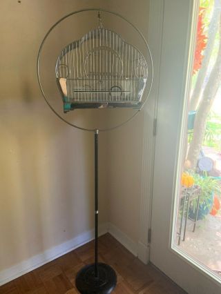 Hendryx Vintage Deco Design Chrome And Glass Bird Cage With Stand.