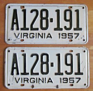 Virginia 1957 License Plate Pair - Quality A128 - 191