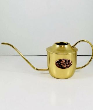 Vintage Metal Watering Can With Long Spout And Brass Flower Design 750ml