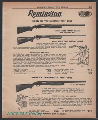 1957 Remington Wingmaster Model 870tc 870tb Trap & Skeet Shotgun Ad