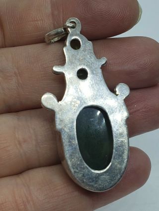 Vintage Sterling Silver Jade Peridot gems Pendant 2.  25 