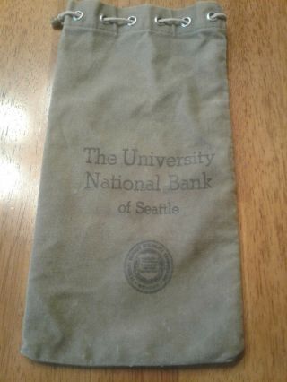 Vintage The University National Bank Of Seattle Canvas Draw String Deposit Bag