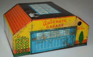 Vintage - Gtp 584 - Automatic Tinplate Car Garage - 150 X 120 Mm