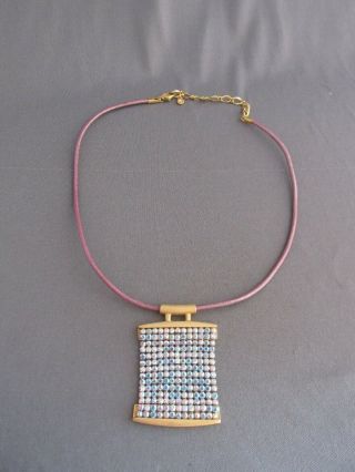 Vintage Swarovski Crystal Round Aurora Borealis Pink Tassel Pendant Necklace