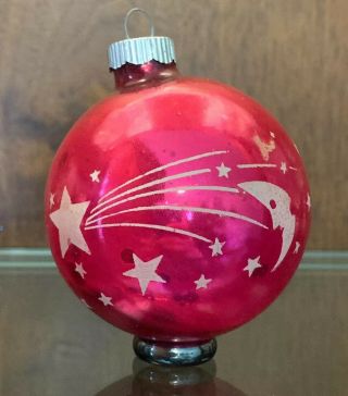 Vintage Hot Pink Mercury Glass Shooting Star Moon Planet Christmas Tree Ornament