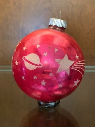 VINTAGE HOT PINK MERCURY GLASS SHOOTING STAR MOON PLANET CHRISTMAS TREE ORNAMENT 3