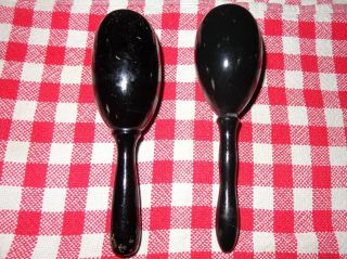 2 Old Vintage Primitive Wood Black Darning Eggs On Handles Sewing Notion Tool