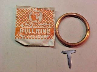 Nos Vintage Brass Bull Nose Ring - 3 Inch Diameter