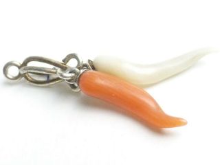 Vintage 925 Sterling Silver And Coral Tooth Horn Of Plenty Small Charm 0.  3g C328