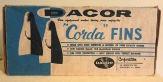 Vintage Dacor Corda Black Rubber Swim Fins - Box Size 9 - 10