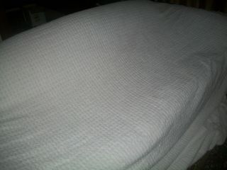 Vintage White Squares Tufted Chenille Bedspread W/fringe Full Size 90 " X100 " Euc