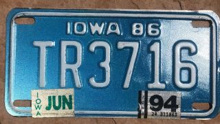 Iowa 1986 Motorcycle License Plate Sticker 1994 Tr3716