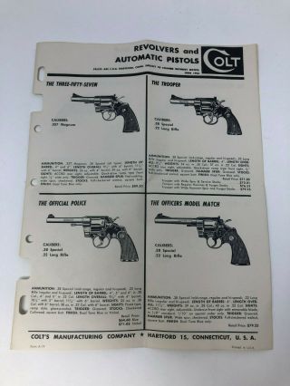 Orig 1954 Colt Firearms Dealer Sales Brochure Revolvers & Auto Pistols 1911