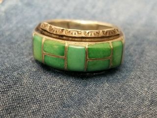 Vintage Native American Sterling Silver Green Turquoise Ring Size 8 Stamped Ll