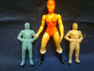 Lady Mexican Wrestler & El Santo K.  O.  Knock Off Action Figures Made In Mexico