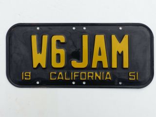 Hard To Find First Issue California Amateur Ham Radio License Plate Call W6jam