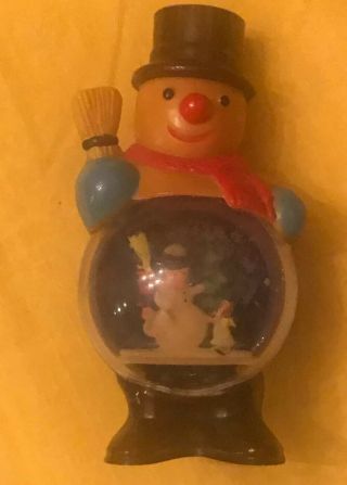 Vintage Plastic Christmas Snowman Snow Globe - Hong Kong