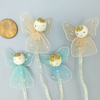 Vintage Mini Spun Cotton Tulle Angel Fairy Christmas Ornament Package Tie Ons