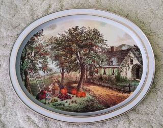 7 Vintage Oval Metal Serving Trays Currier And Ives And More