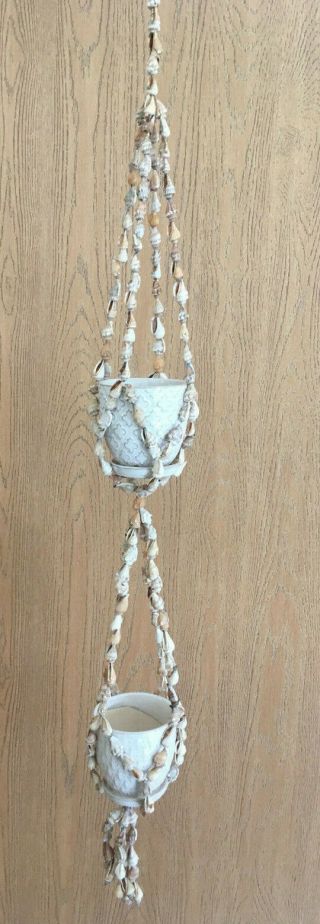 Vintage Seashell Double Plant Hanger / Flower Pot Holder.  38 Inches Long