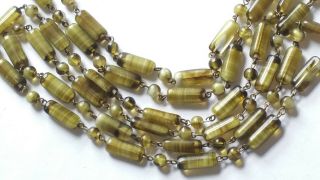 Vintage Art Deco Very Long Green Murano Glass Bead Necklace