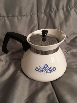 Vintage Corning Ware 6 Cup Coffee/tea Pot Euc Blue Floral Ceramic