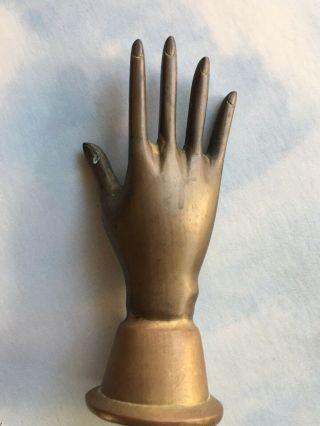Vintage Brass Jewelry Display Hand W/ Patina Standing Hand