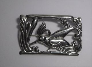 Vintage Sterling Silver Denmark George Jensen Style Bird Brooch Pin