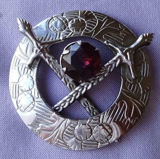 Vintage Wbs Ward Brothers Amethyst Swords & Scottish Thistle Brooch (miracle)