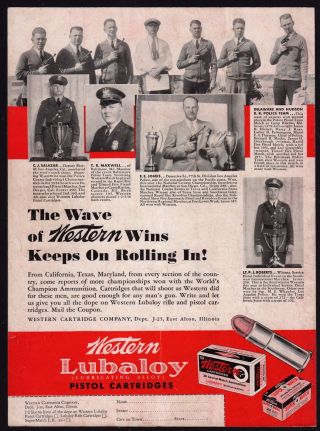 1934 Western Ammunition Ad Delaware & Hudson Rr Police Pistol Team,  Lapd