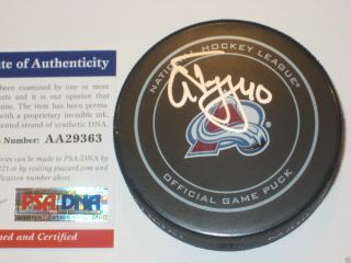 Alex Tanguay Signed Colorado Avalanche Official Game Puck W/ Psa