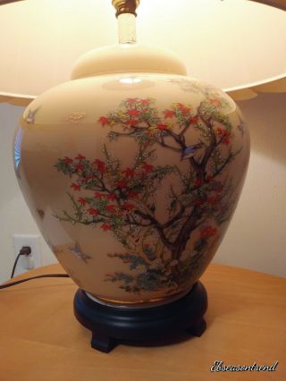 Vintage Asian Oriental Ginger Jar Vase Ceramic Porcelain Table Lamp Light Bar
