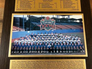 Vtg 1992 Dallas Cowboys Bowl XXVII Champs Team Photo Roster Wood Plaque 3