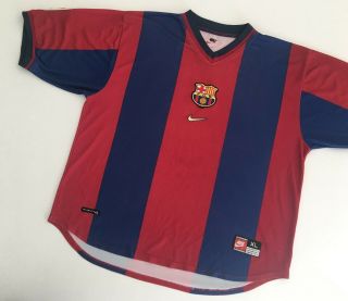 Barcelona Fc 1998/00 Nike Home Football Shirt Xl Mens Vintage Soccer Jersey