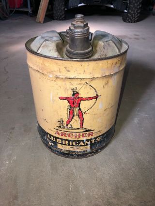 Vintage Archer Lubricants 5 Gallon Oil Metal Can W/ Spout Advertising Nebraska