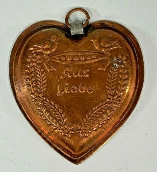 Vintage Small Copper And Tin Heart Mold Aus Liebe