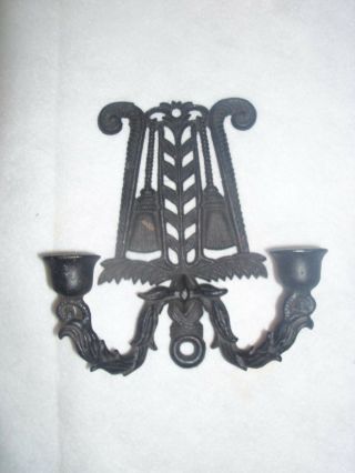 Vintage Wilton Broom Heart 10 Cast Iron Trivet With Added Two Candle Holder Arm