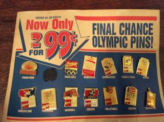 1992 Barcelona Coca Cola Pharmor Olympic Pin Set 13 Pins On Shert