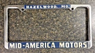 Vintage Mid - America Motors Volkswagon Vw Dealer License Plate Frame Hazelwood Mo