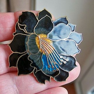 Vintage Jewellery Gorgeous Cloisonne Enamel Orchid Lily Flower Brooch Shawl Pin